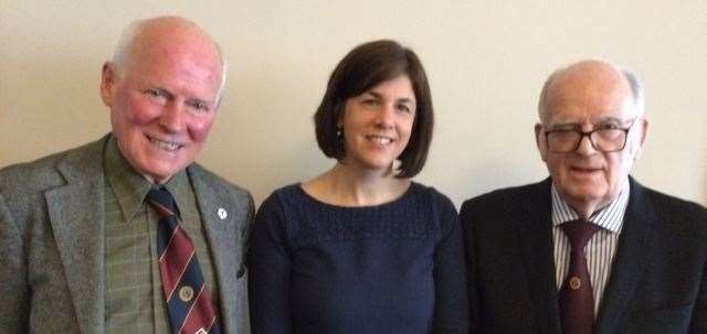 President Victor Johnston of Garioch Probus , Sarah Bell of Garioch Community Kitchen, and Probus member George Taylor.