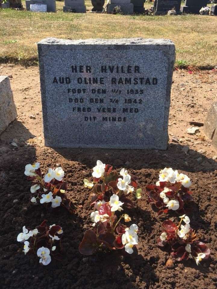 The grave of six-year-old Aud Oline Ramstad in Buckie New Cemetery.