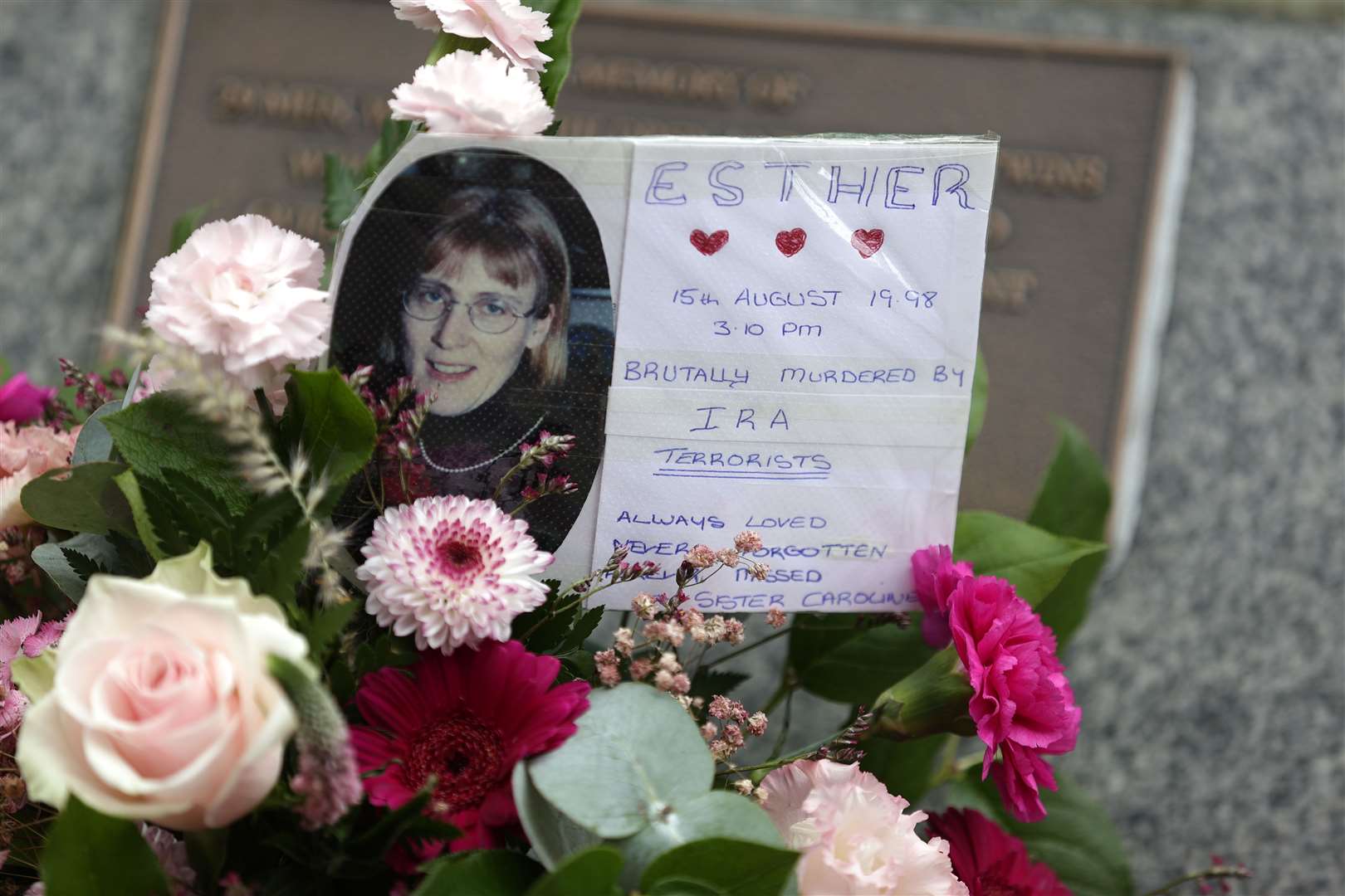 A tribute to Esther Gibson who died in the Omagh bombing (Liam McBurney/PA)