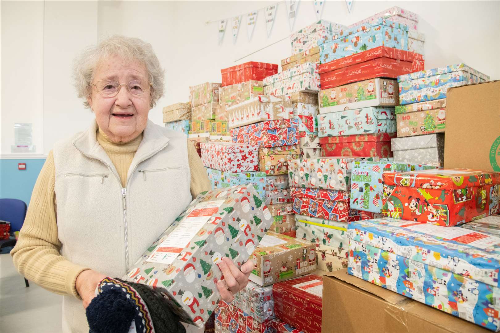 Volunteer Janet Smith was one of the founder members of the Buckie Blythswood Christmas Shoebox Appeal in 1994. Picture: Daniel Forsyth
