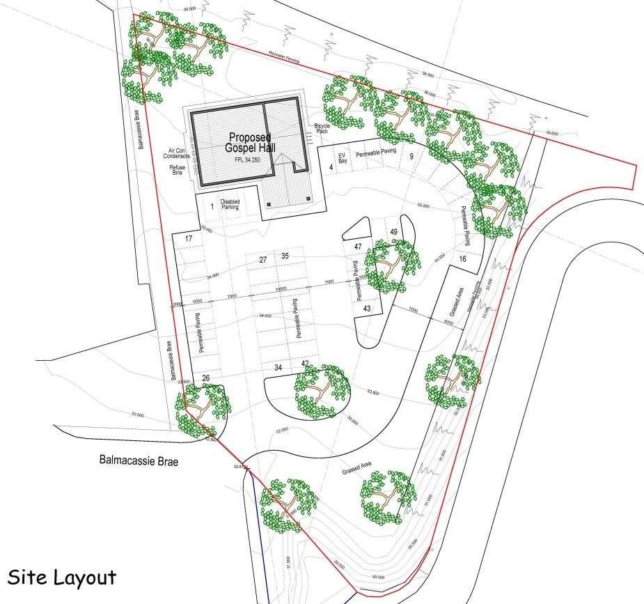 A site plan of the proposed new Ellon church hall. Image: Plymouth Brethren Christian Church