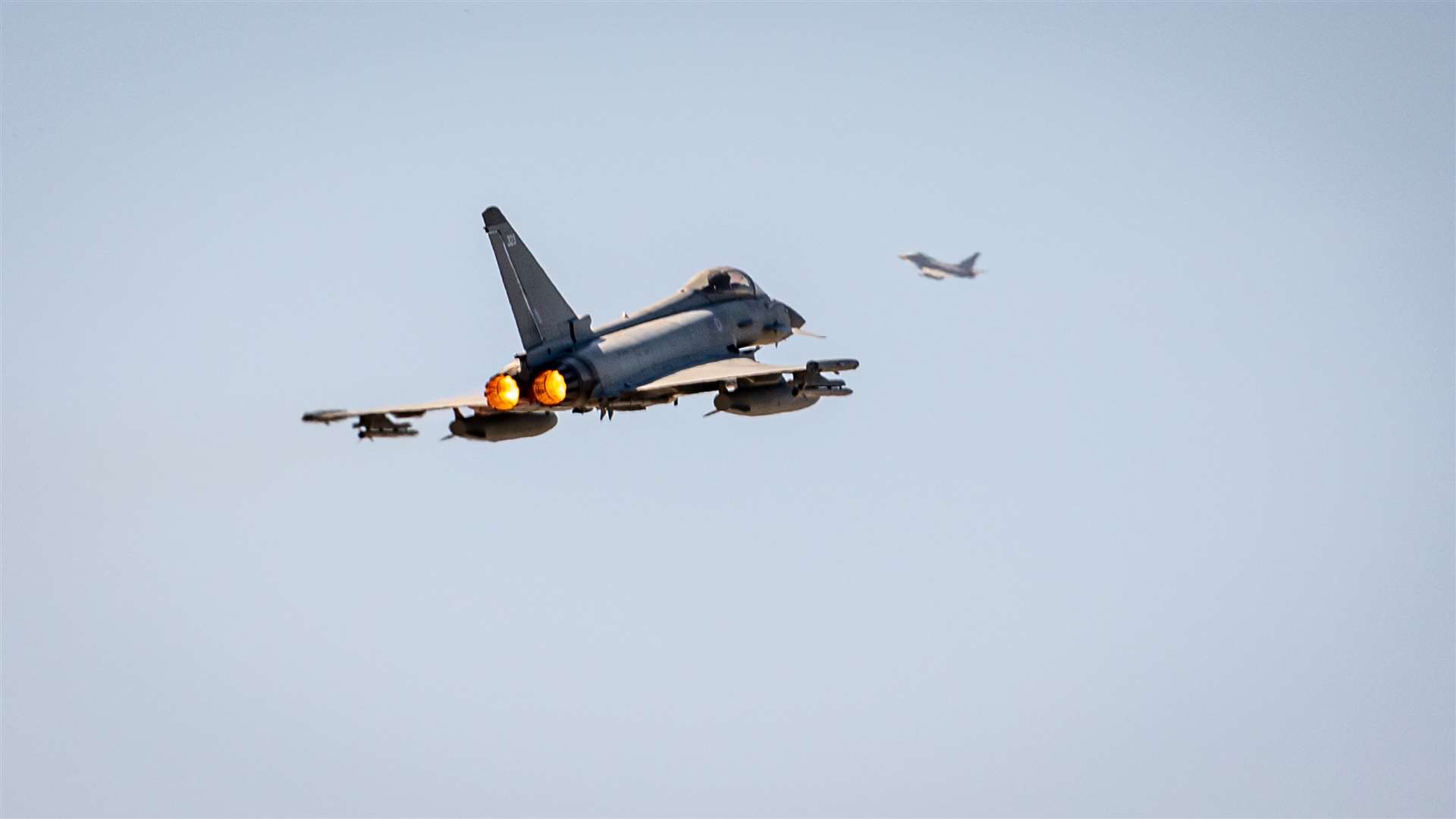 An RAF Eurofighter Typhoon taking off to intercept the Russian jet.
