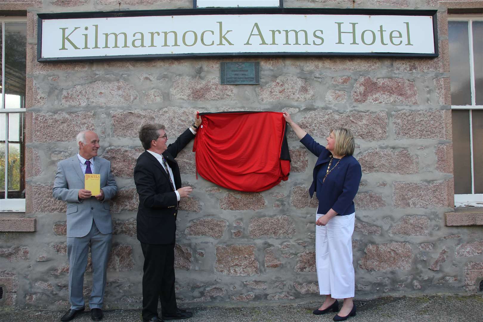 The unveiling of Bram Stoker's information board on the Kilmarnock Hotel, Cruden Bay. Pictures: Kirsty Brown