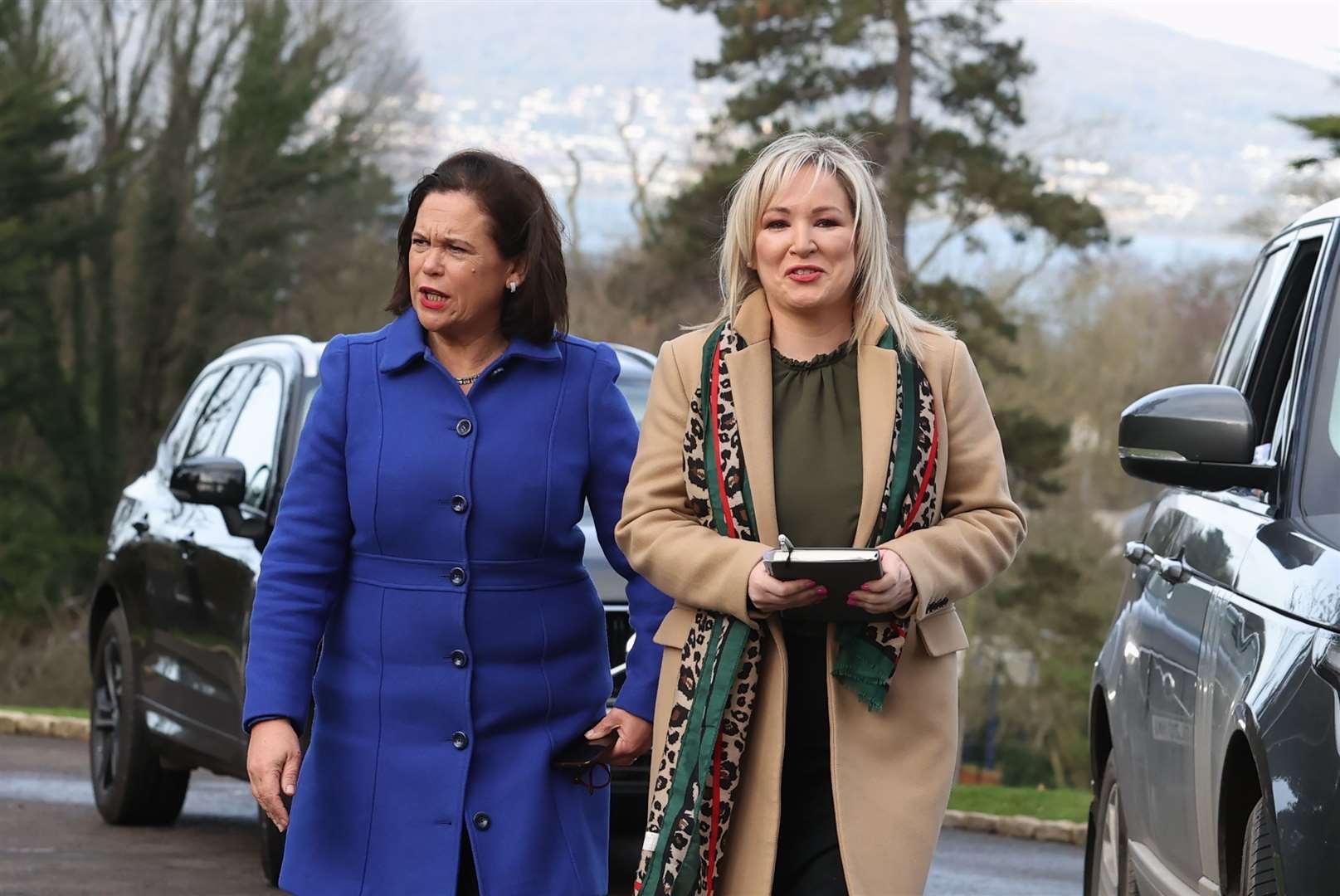 Sinn Fein Party leader Mary Lou McDonald (left) and vice president Michelle O’Neill arrive for talks with Rishi Sunak (Liam McBurney/PA).