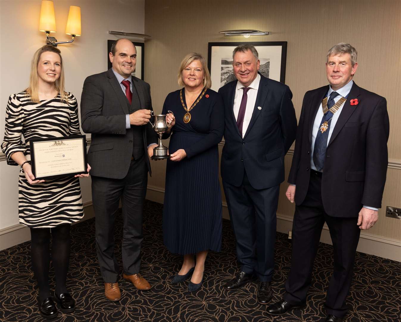 Good Farming Practice Award winners (left) Claire and Craig Grant, with Provost Judy Whyte, Pete Watson and Alan Cumming.