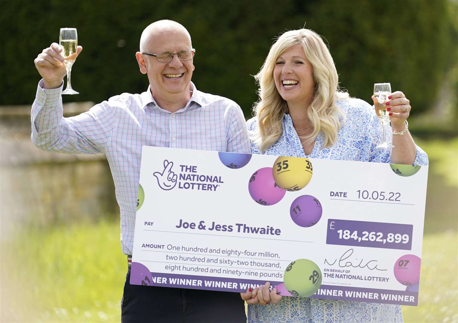 Joe Thwaite, 49, and his wife Jess, 46, from Gloucester, won a record-breaking EuroMillions jackpot of £184m in May (Andrew Matthews/PA)