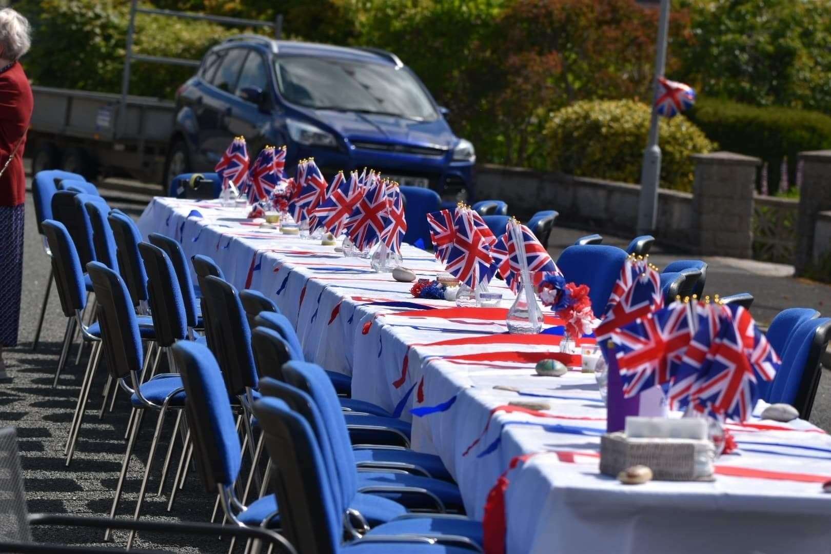The tables are set up in the street