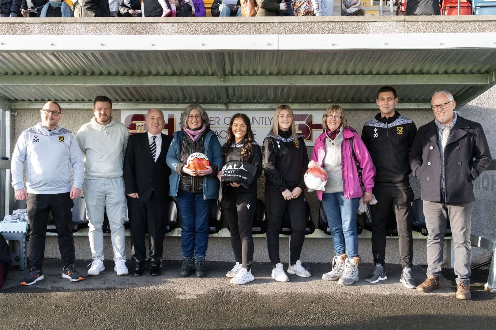 Huntly's Fairtrade Town group handing over Fairtrade footballs to the new Women's team... Ellie Turner is left with ball in hand. Picture: Beth Taylor