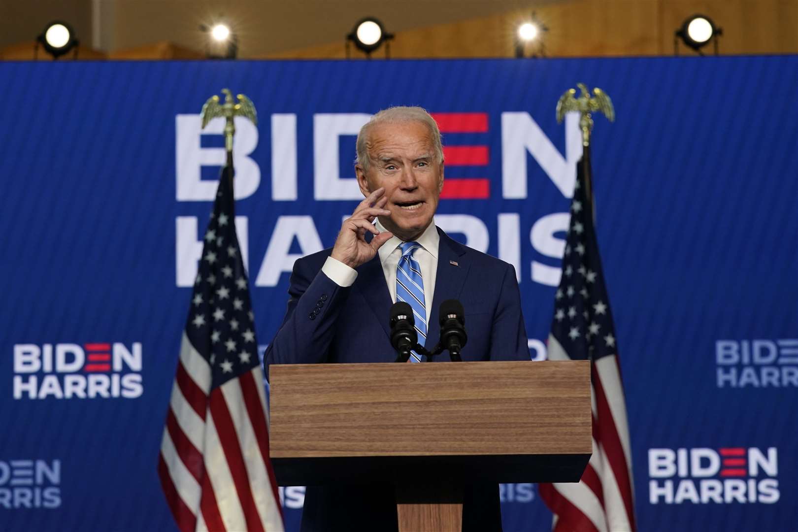 Joe Biden speaks in Wilmington, Delaware (Carolyn Kaster/AP)