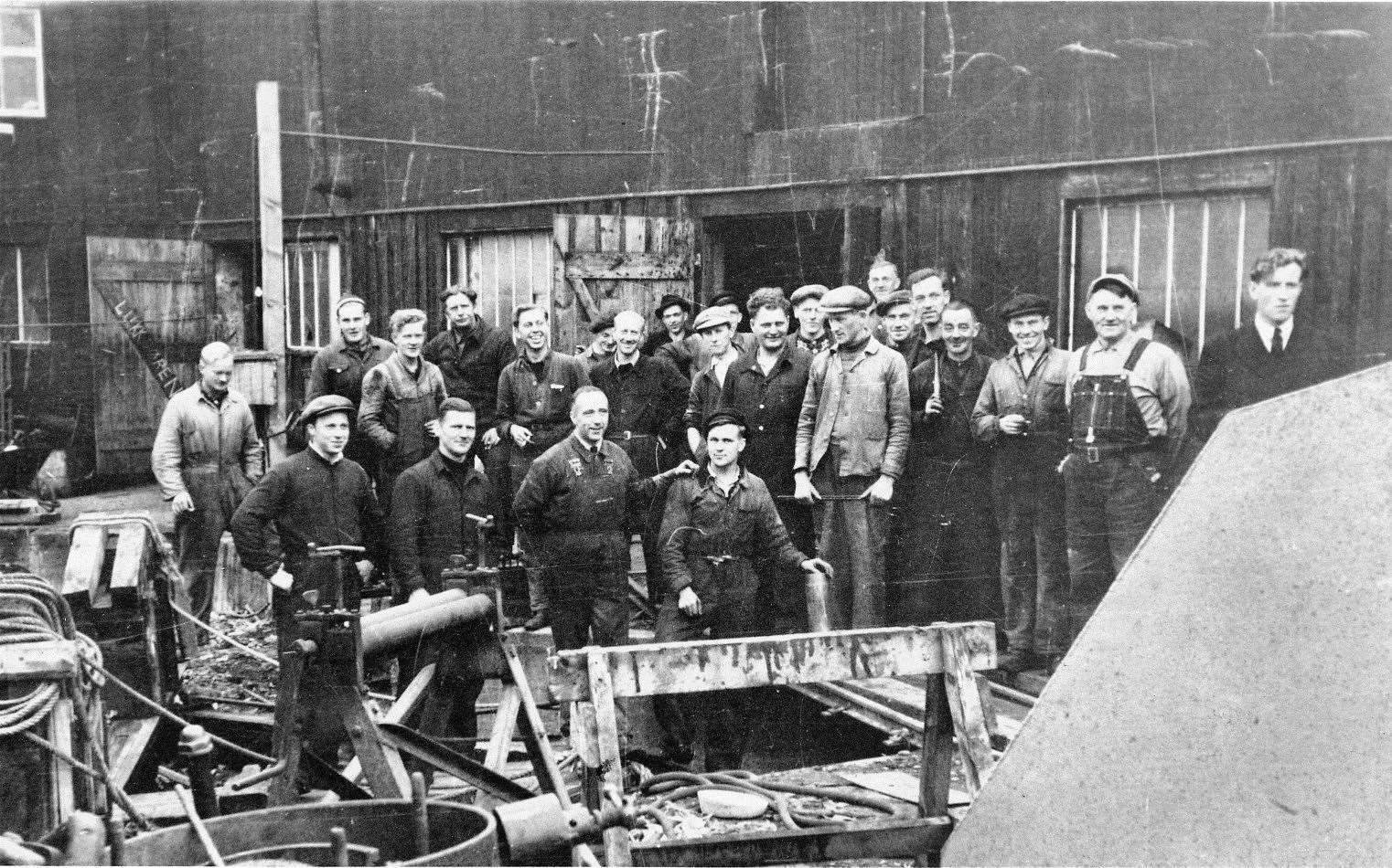 Workers at the Royal Norwegian Slip and Boatyard which was located where Forsyth's have the building now.