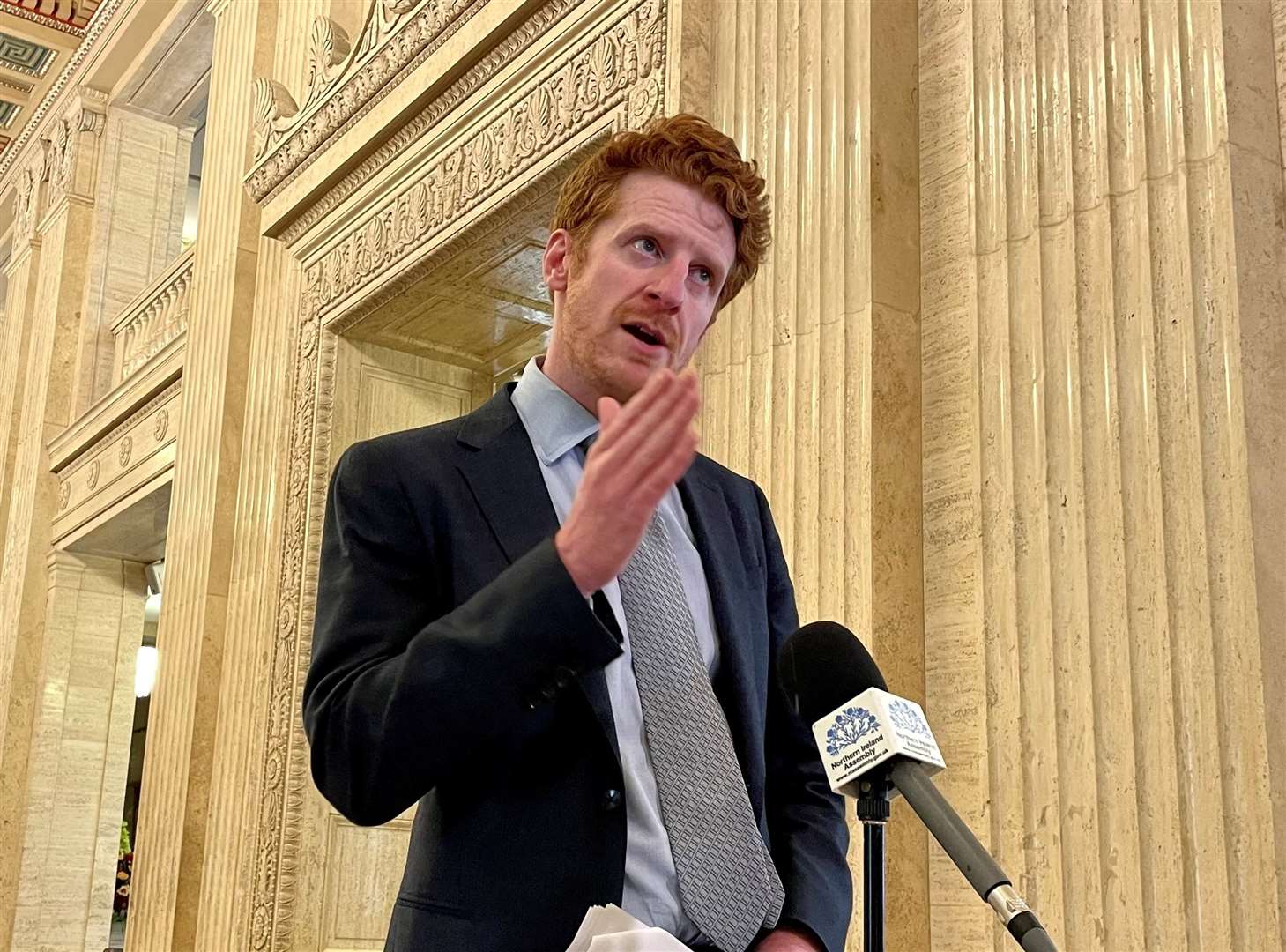 Leader of the opposition Matthew O’Toole (SDLP MLA) in the Great Hall of Parliament Buildings (David Young/PA)