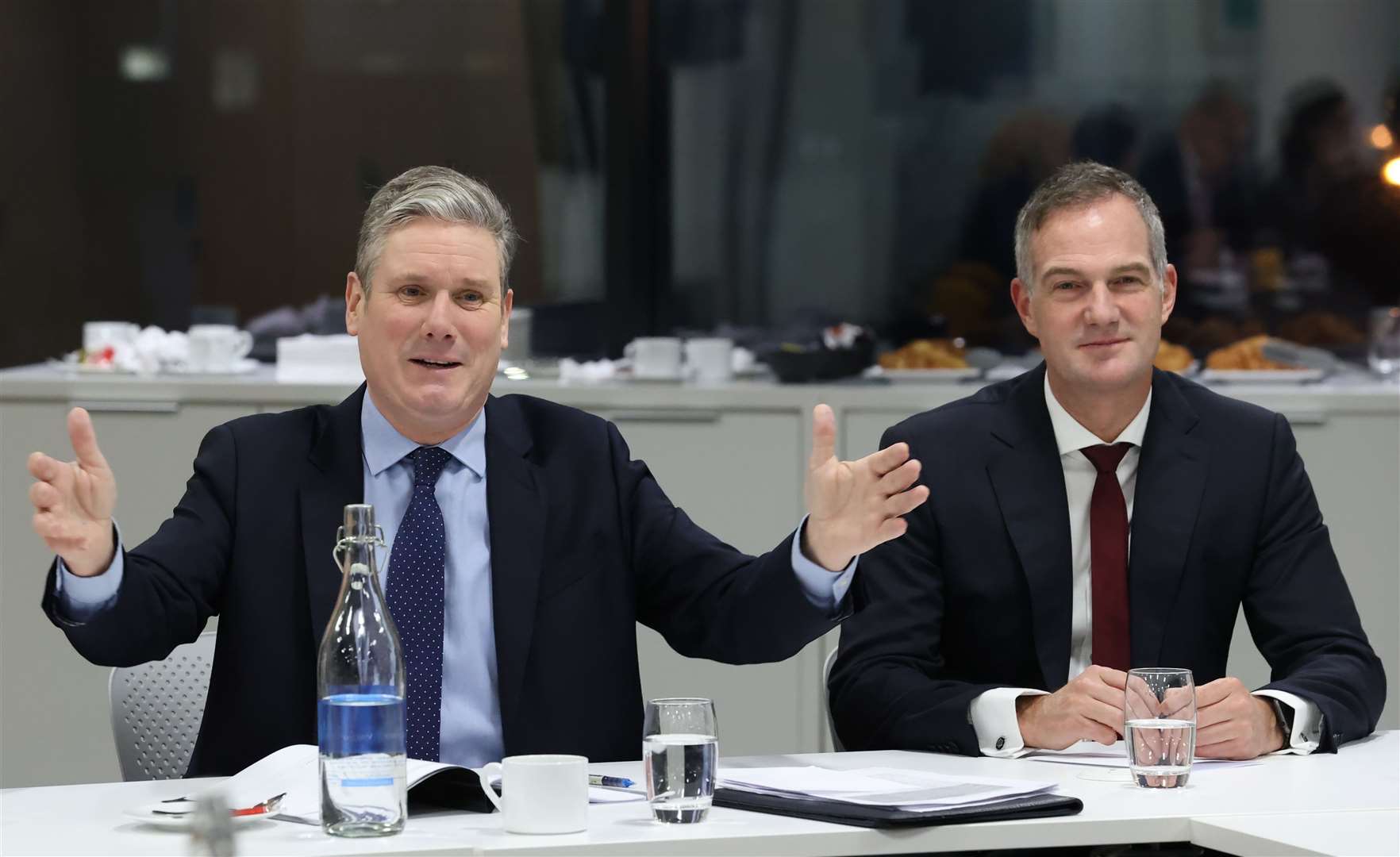 Labour leader Sir Keir Starmer, left, and Peter Kyle, shadow secretary of state for Northern Ireland, during a Brexit Business Working Group breakfast at KPMG offices in Belfast (Liam McBurney/PA)