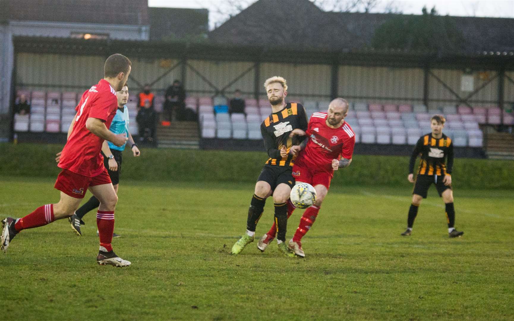Ross Still wins the ball for Huntly in the recent league match at Lossiemouth.