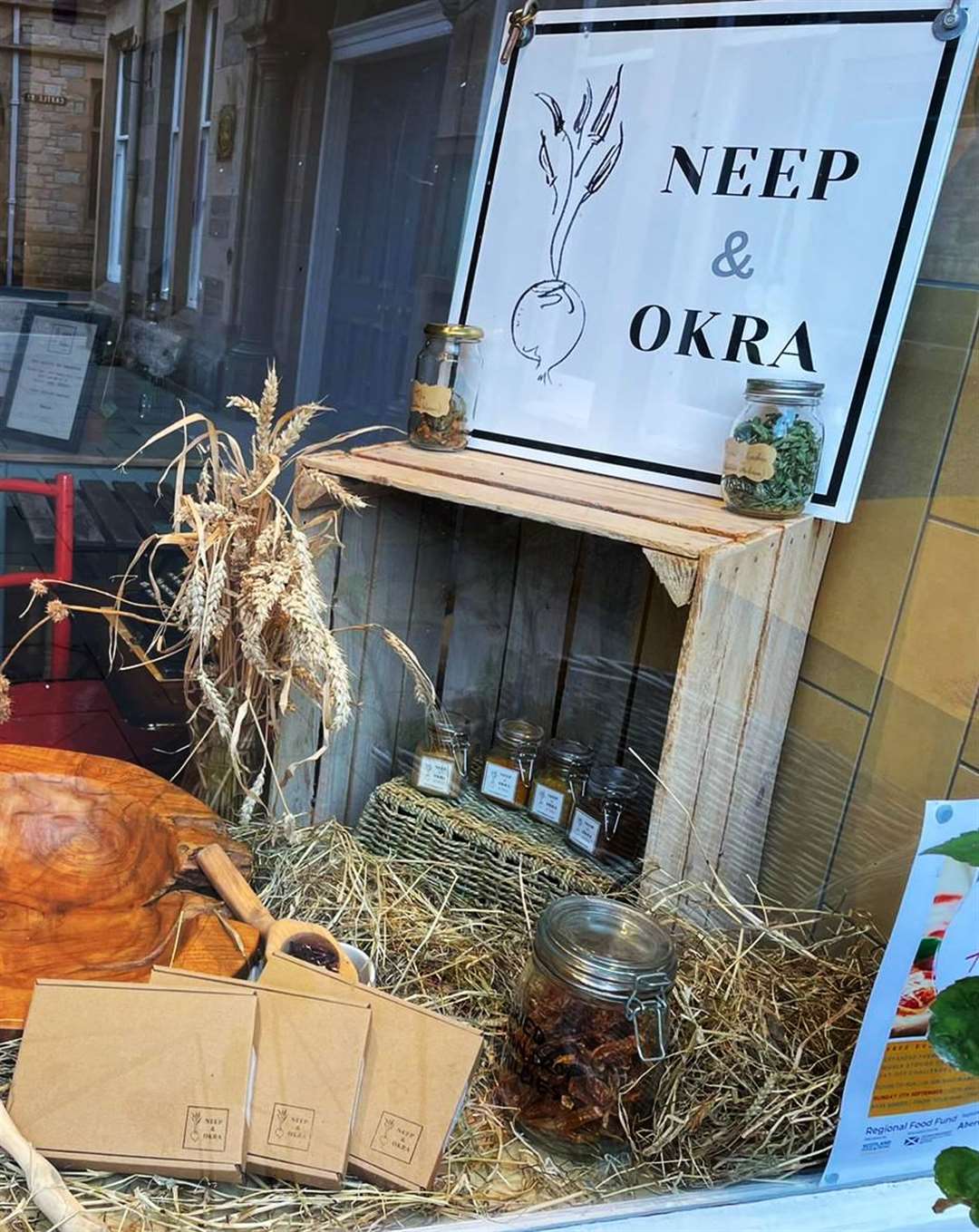 Neep and Okra is one of the businesses with a Hairst themed window display.