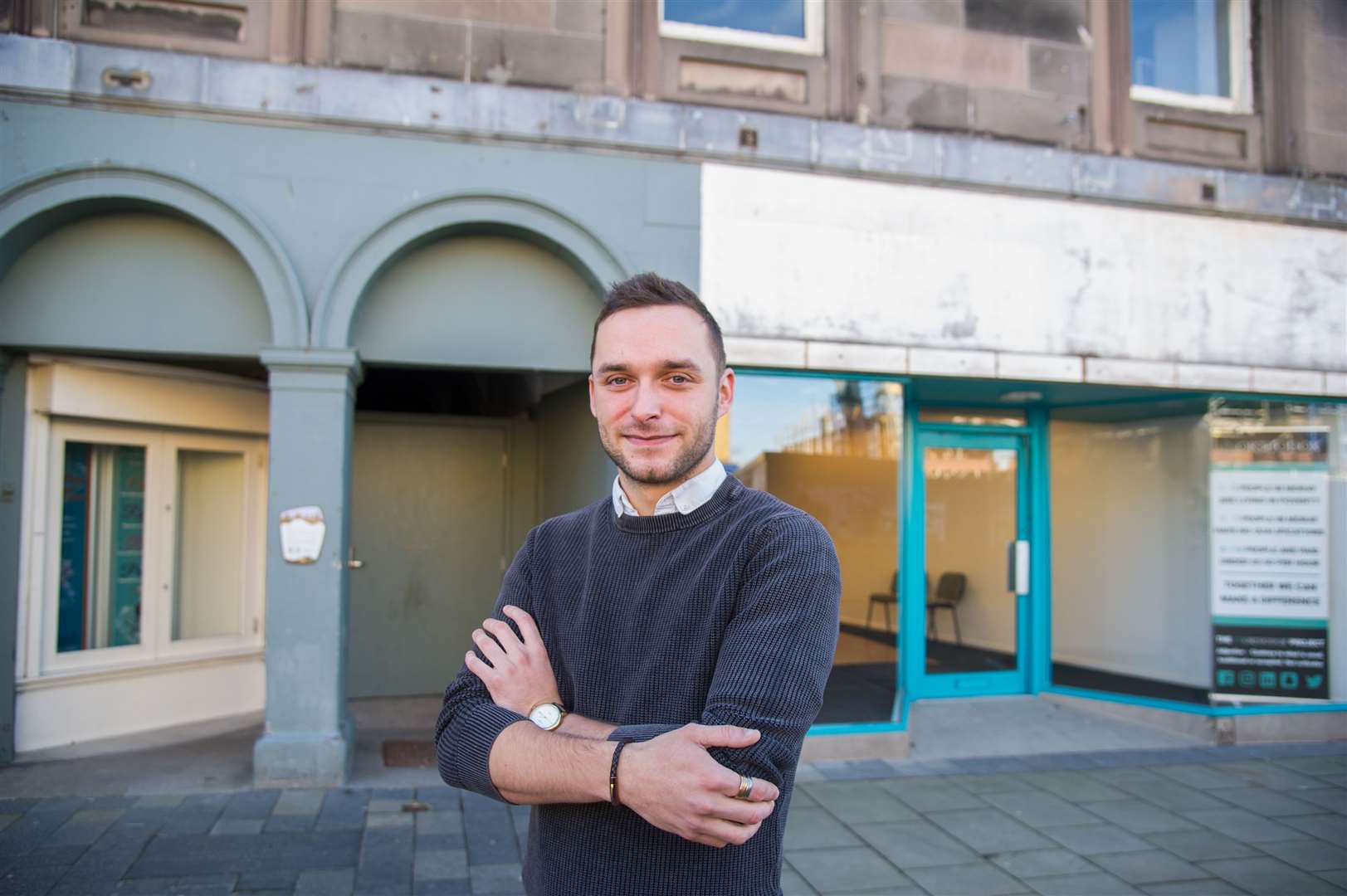 Jordan MacDonald, of The Unorthodox Project, which has set up a hub on Elgin High Street to take forward its plans for a new nightspot and hospitality training venue, to be named 'London House'. Picture: Becky Saunderson.