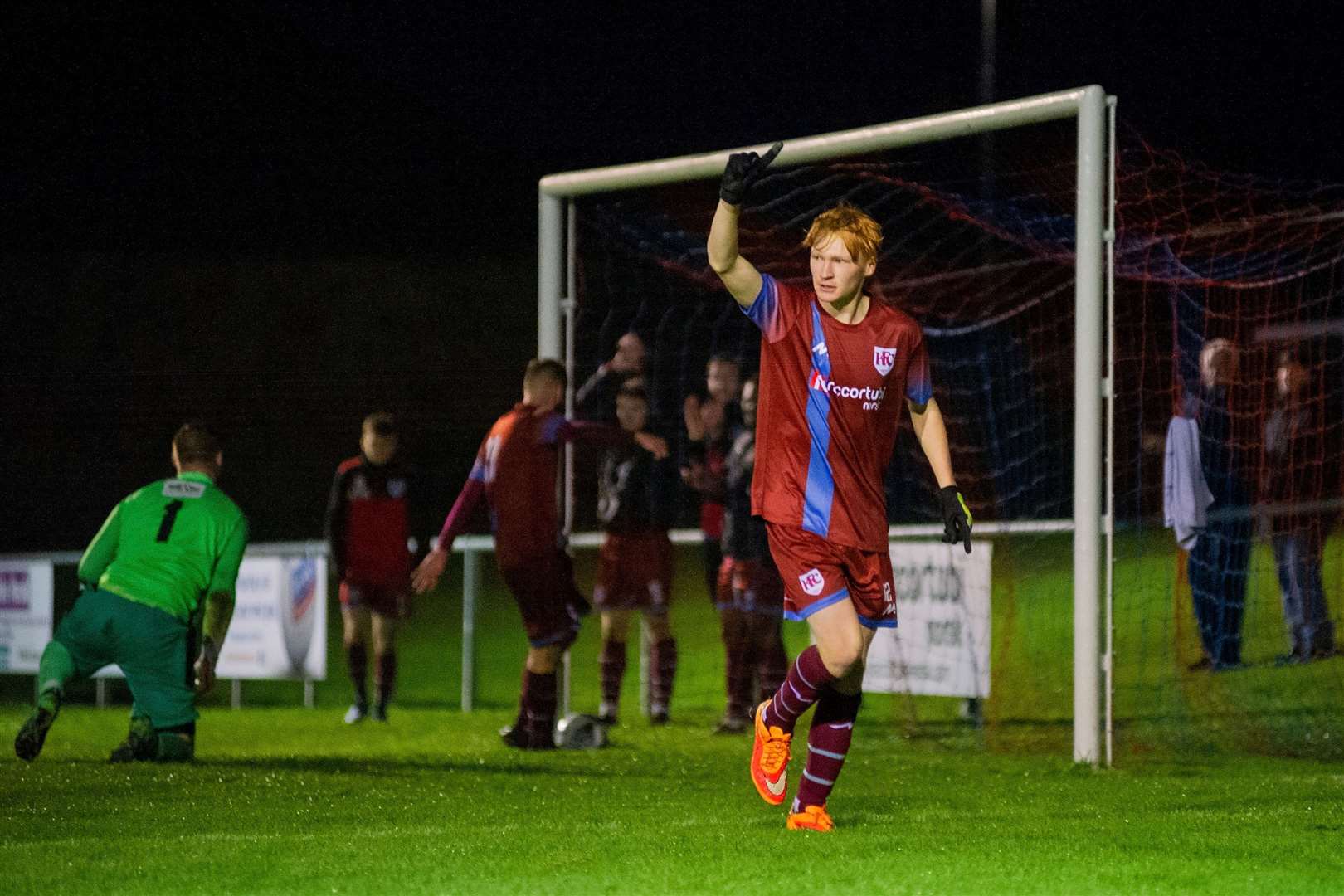 Keith's Logan Watt celebrates after scoring a second half header against the men from the Ben...Keith FC (5) vs Fort William (1) - Scottish Cup Second Preliminary Round - Kyncoh Park, Keith 12/12/2020...Picture: Daniel Forsyth..