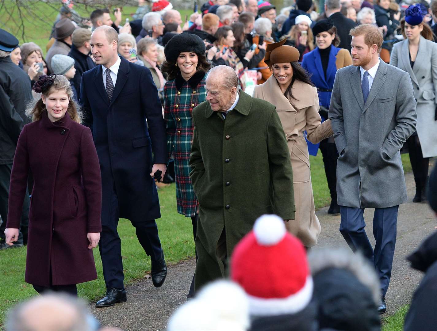Harry and Meghan with the royals on Christmas Day in 2017 (Joe Giddens/PA)