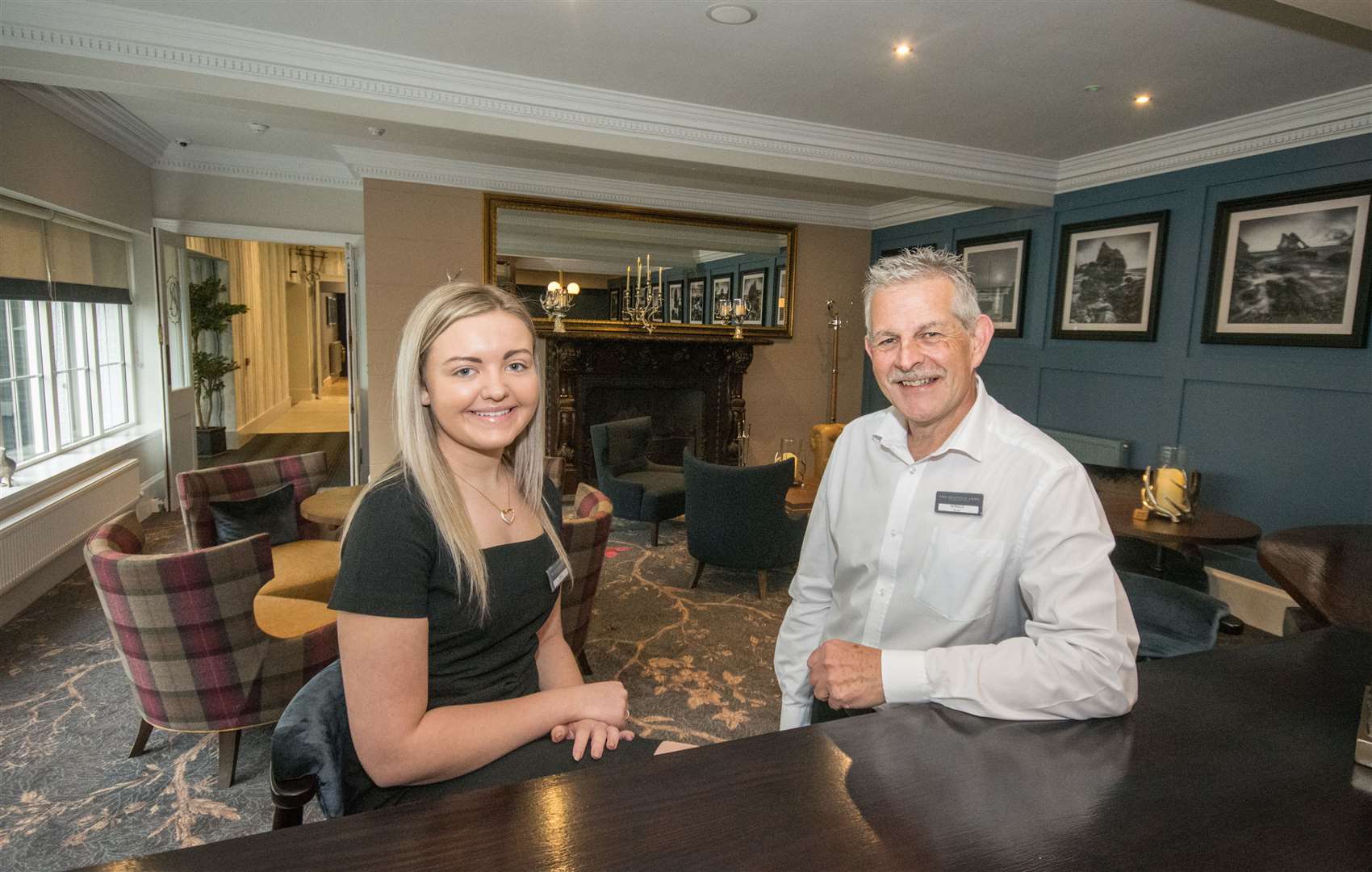 General manager Donald Thain and deputy manager Ailie Flett in the Findlater lounge, complete with iconic fireplace. Picture: Becky Saunderson. Image No.044163