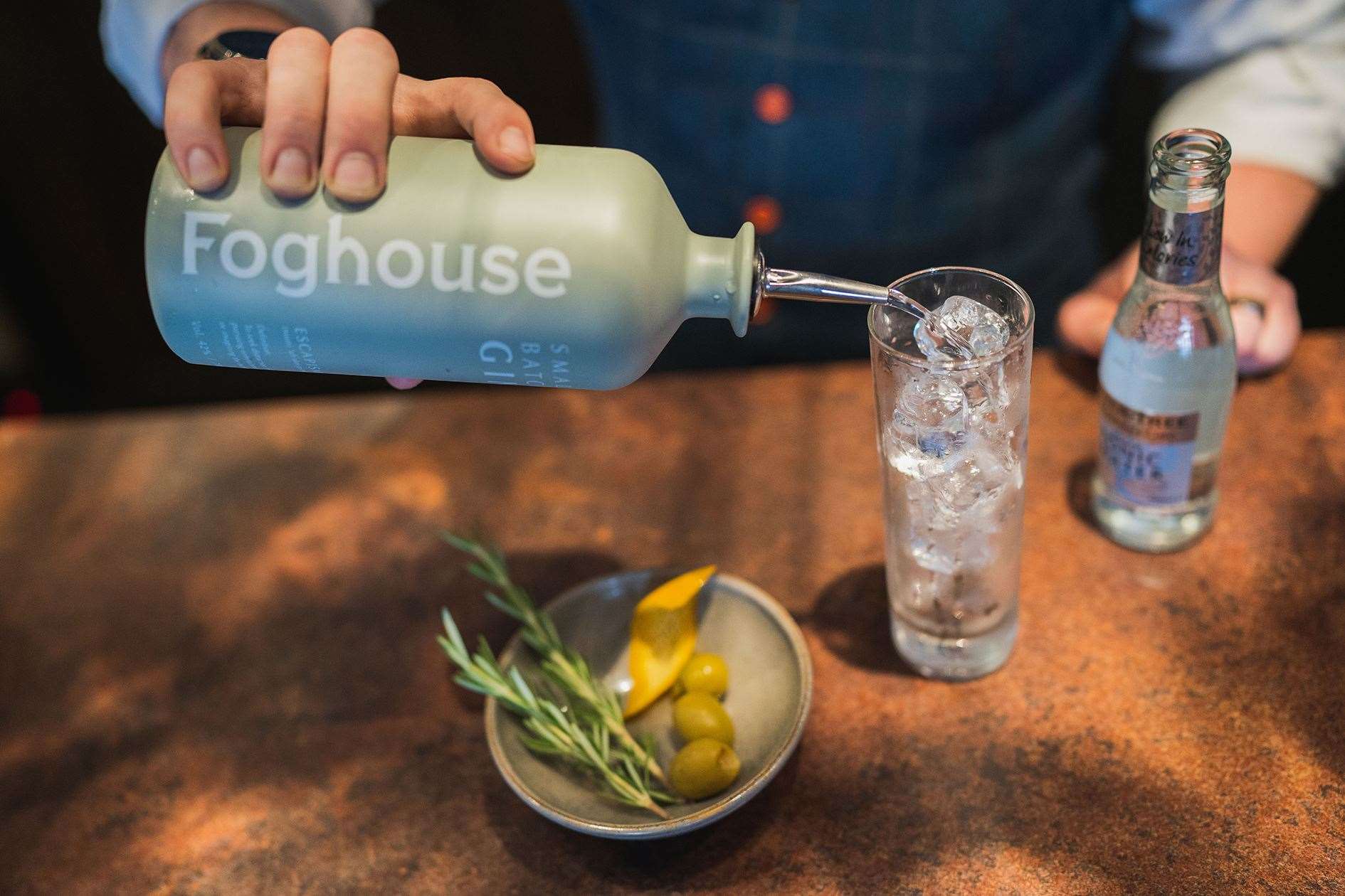 Enjoy the new Foghouse Gin with a garnish of Rosemary.