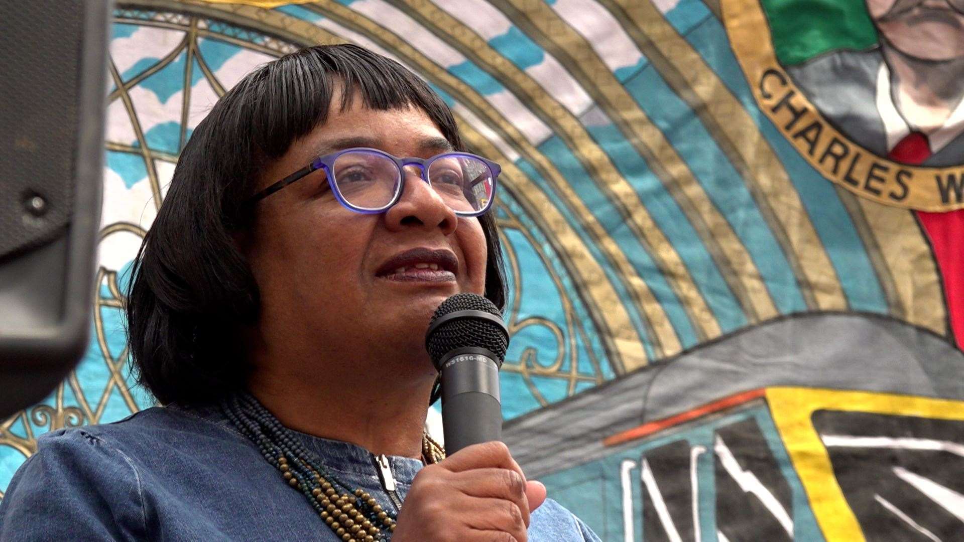 Labour MP Diane Abbot speaks at a rally outside King’s Cross station, London (Sarah Collier/PA)