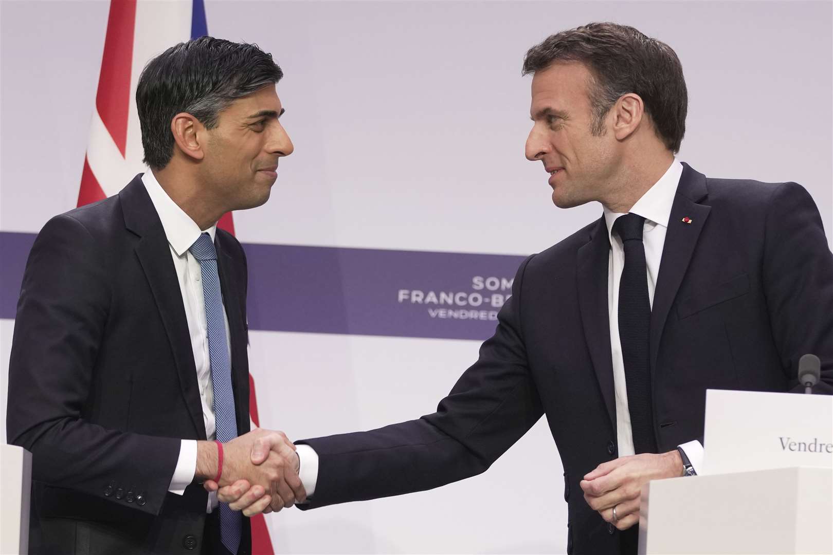 Rishi Sunak and Emmanuel Macron agreed a multimillion-pound deal to tackle migrants (Kin Cheung/PA)