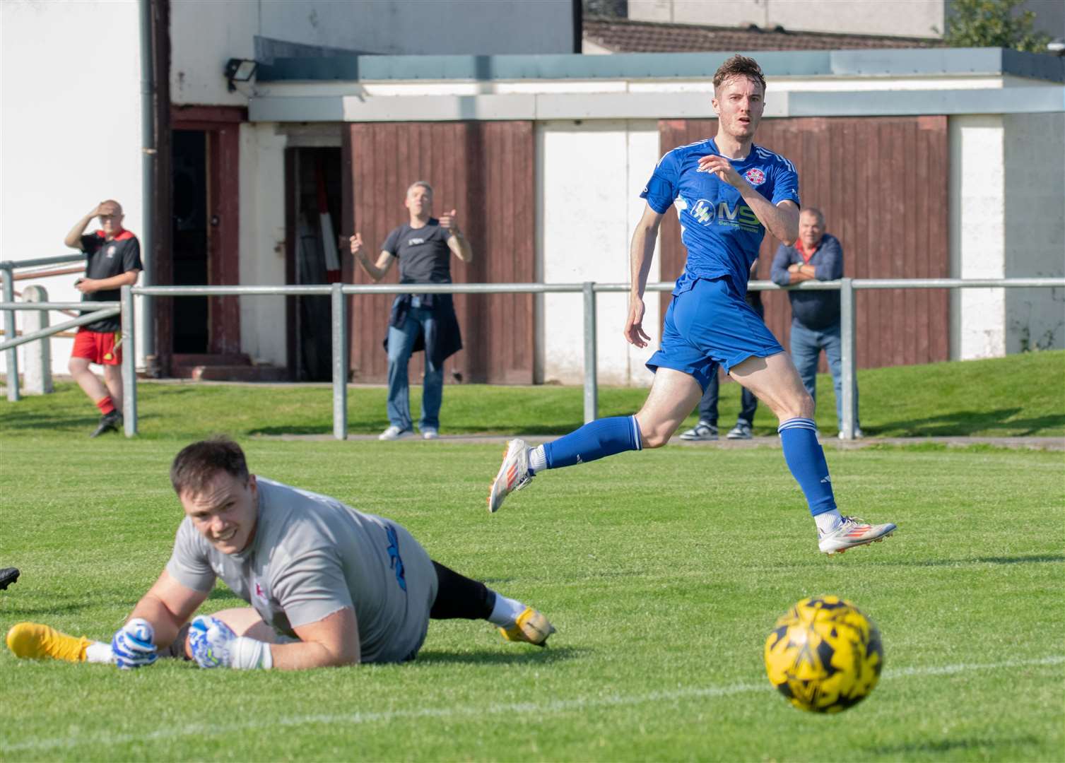 Keith goalkeeper Craig Reid was beaten on this occasion but the Maroons’ custodian was a Scottish Cup hero on Saturday. Picture: Daniel Forsyth