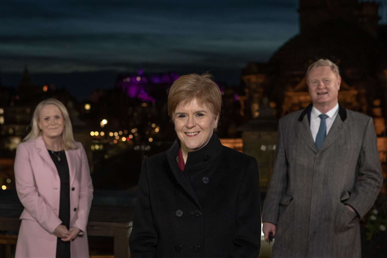 First Minister Nicola Sturgeon joined by Scottish National Investment Bank CEO Eilidh Mactaggart and chair Willie Watt