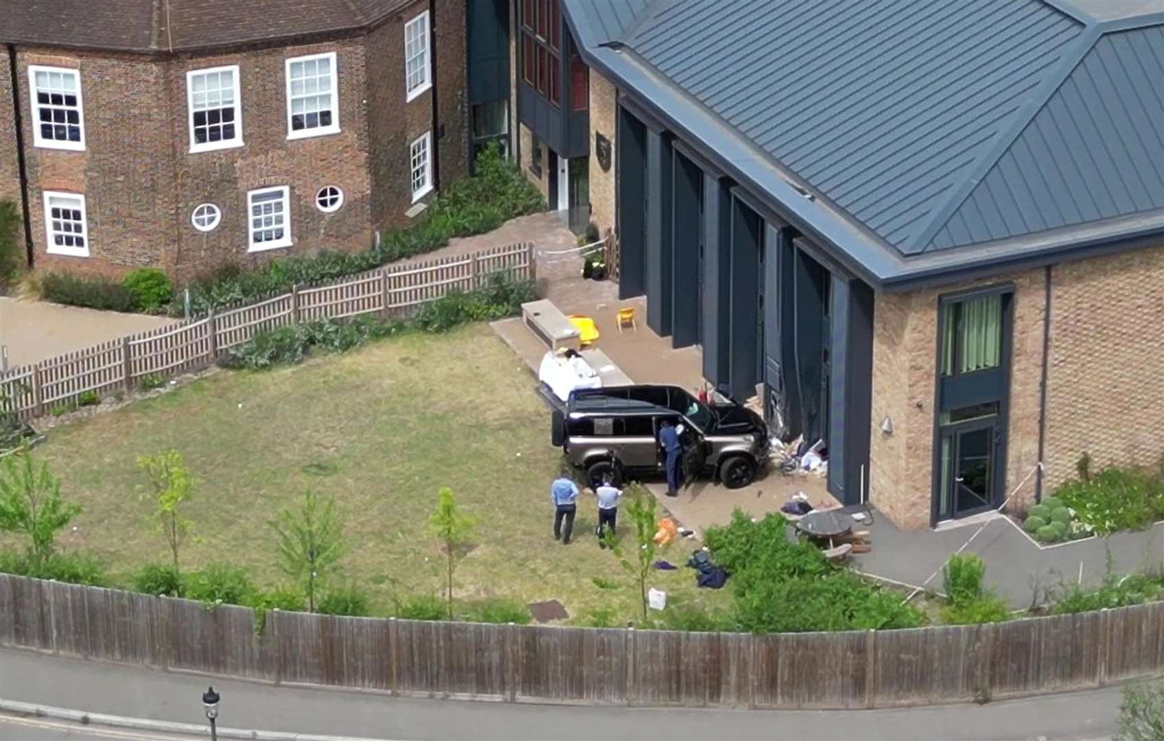 A Land Rover Defender crashed into the grounds of The Study Preparatory School in Camp Road, Wimbledon (Yui Mok/PA