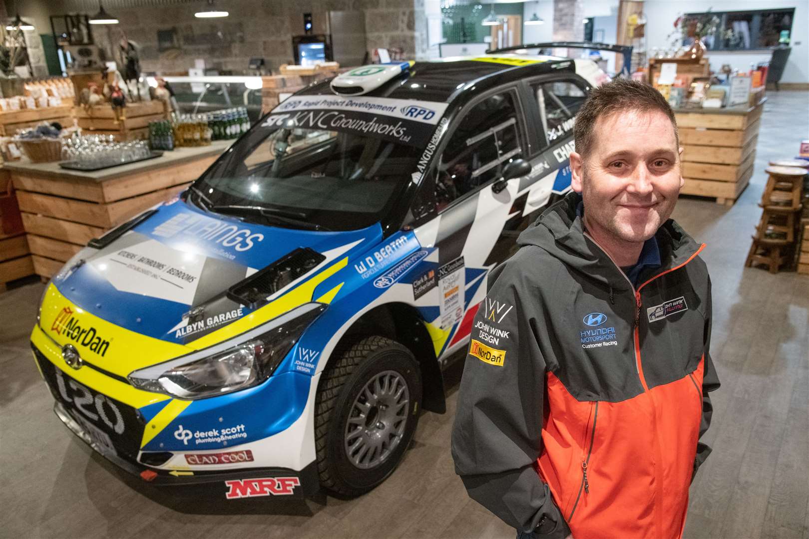 Huntly rally ace John Wink alongside his Hyundai i20 R5 car at his team's launch evening ahead of the Snowman Rally...Picture: Daniel Forsyth..