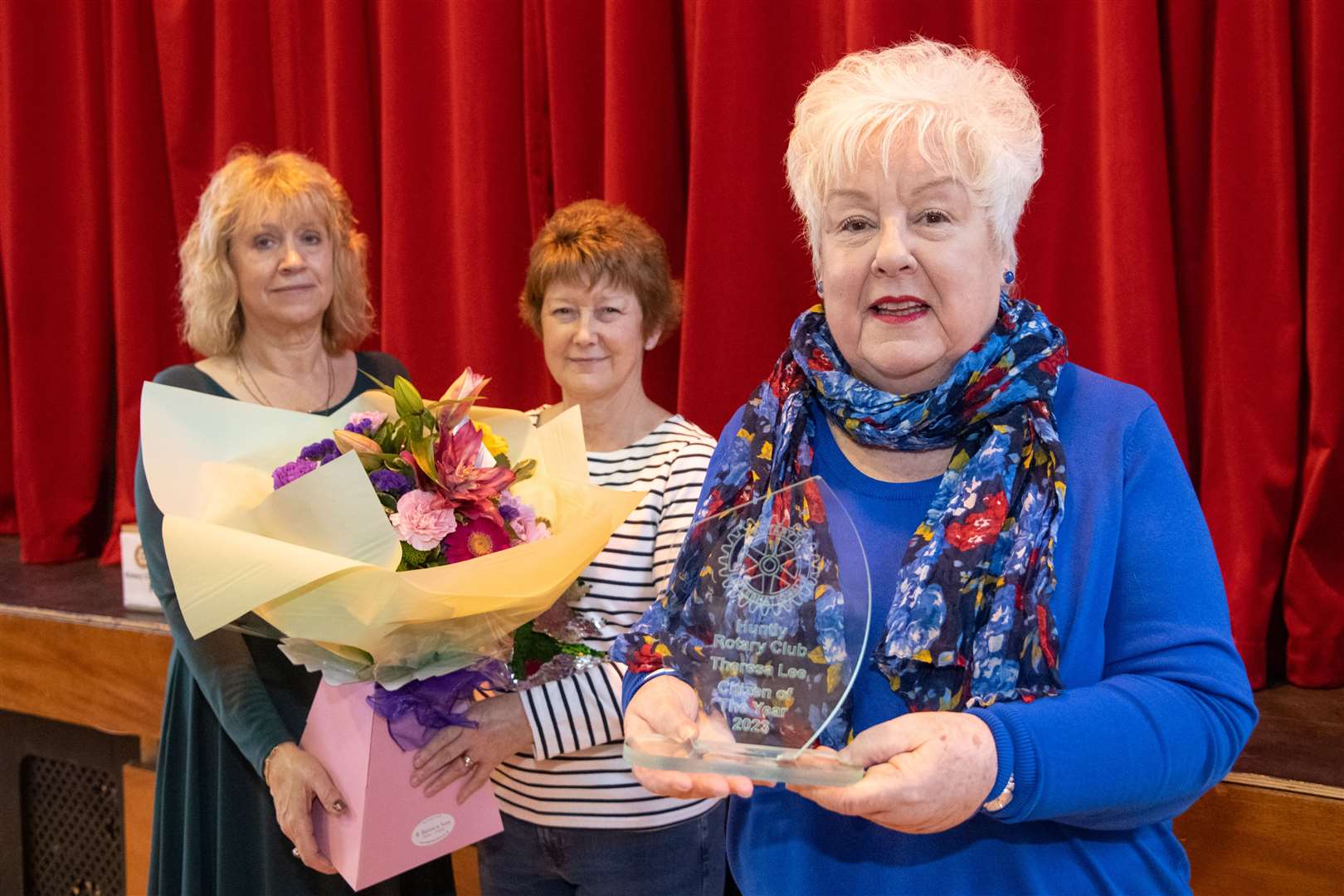 Theresa Lee, joined by Huntly Rotary Club president Katie Fairweather (left) and secretary Lynn Addison. Picture: Daniel Forsyth
