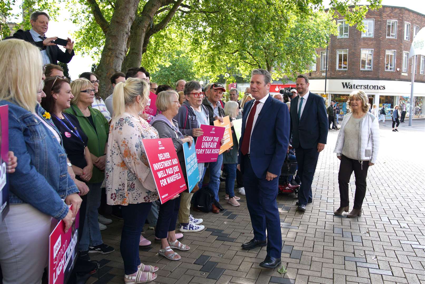 Labour leader Sir Keir Starmer talking to people on the Wakefield by-election campaign trail with Labour candidate Simon Lightwood (Peter Byrne/PA)