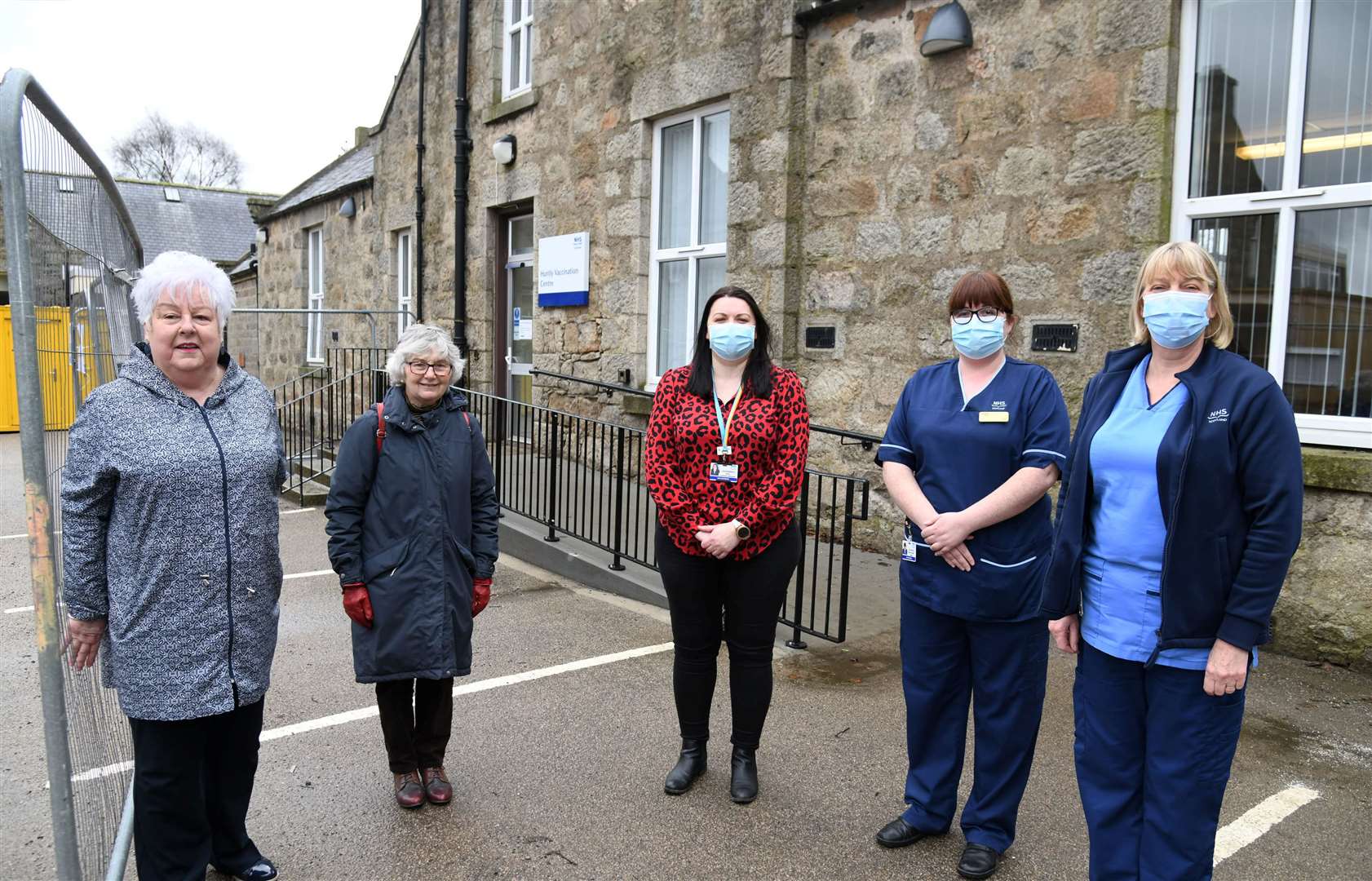 Staff members and Friends of Jubilee outside the new vaccination centre in Huntly. Picture: Becky Saunderson.